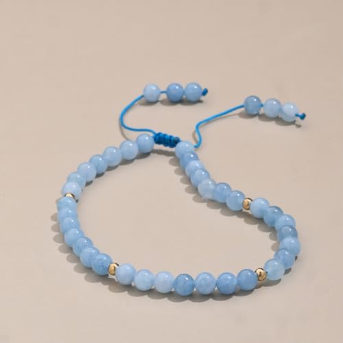 Softones 6mm Natural Stone Anklet for Women Gemstone Ankle Bracelets for Women Healing Energy Crystal Anklets Adjustable(8.5-10 Inches) - color: Blue Chalcedony