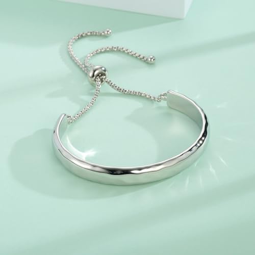 WOWORAMA Adjustable Slider Bracelets for Women Bar Friendship Bangle Bracelet for Women Gold/White Gold/Rose Gold Bolo Bracelet - color: Hammered Bar-White Gold
