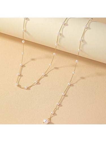 Silver Gold Back Necklace Back Jewelry for Backless Dress Pearl Backdrop Necklace Long Body Chain for Backless Dress Sexy Dainty Elegant Body Chain Jewelry Women Prom Party Anniversary - style: A1- All pearl - gold