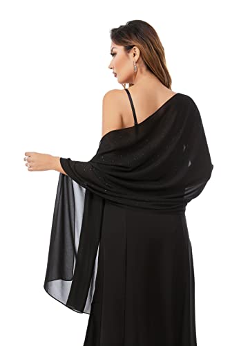 Shawls and Wraps for Evening Dresses Sheer Chiffon Women Elegant Soft Silky Sparkly Wedding Bridal Scarf - color: Black B