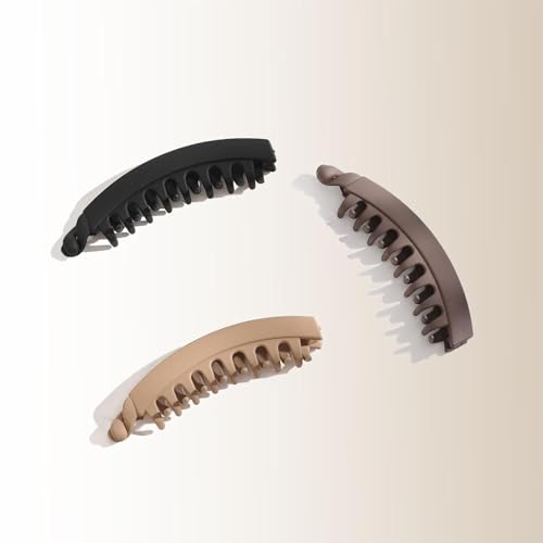 Banana Hair Clips for Women 5.1'' Large Claw Banana Clips for Thick Hair Cute Accessories 3pack - color: black,Dark Brown, coffee