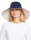 Solbari Ultra Wide Brim Sun Hat UPF 50+ Packable UV Sun Protection Hats with Full Coverage Brim - color: Navy / Beige, size: Small-Medium