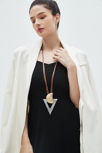 Boho Necklaces for Women Chunky Circle Necklace Layered Boho Circle Leather Choker Necklace Long Vintage Necklaces Bohemian Jewlery Gifts - style: Big Pendant Necklace