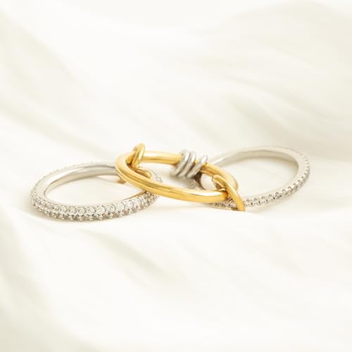 BKC Gold Stackable Rings for Women, 14k Gold Plated Chunky Statement Cubic Zirconia Rings, Silver Gold Multi Ring Interlocking Mixed Metals Stack Rings Set Non Tarnish - color: Harmony set, size: 8