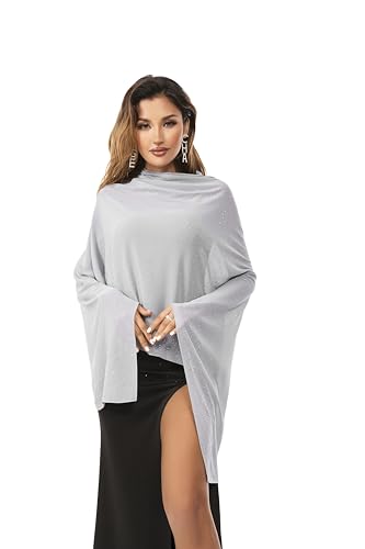 Shawls and Wraps for Evening Dresses Sheer Chiffon Women Elegant Soft Silky Sparkly Wedding Bridal Scarf - color: Light Grey C