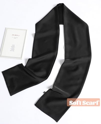 kcctoo 59” Long Silk Like Head Scarf Women's Fashion Square Neck Satin Scarfs for Bag Hair Scarves Gift 59 * 5.9” - color: Z8 Black 59" X 5.9"