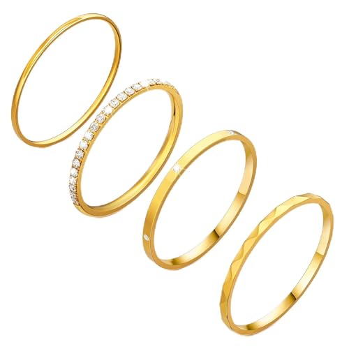 4-Pack 14K Gold Plated Stackable Rings for Women,Cubic Zirconia Simulated Diamond Oura Stack Rings for Oura Ring Gen 4/Oura Ring Gen 3,Dainty Trendy Statement Stacking Rings Set Size 5-10 - color: Gold, size: 7