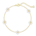 Dainty Silver Gold Bracelets for Women Trendy Non Tarnish 14K Gold Plated Cute Clover Bracelet Stackable Daisy Cubic Zirconia Diamond Charm Bracelet Stack Waterproof Jewelry Gifts - color: F- Pearl Bracelet- Gold
