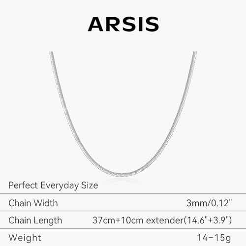 ARSIS 18K Gold Plated Herringbone Necklace Snake Chain Choker Dainty Layered Hypoallergenic Jewelry Gift for Women - color: Silver Single Layer 3mm