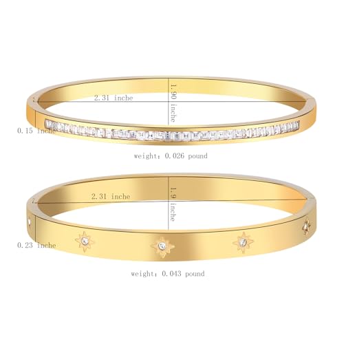 Hexagon Tennis Bracelet for Women, Stainless Steel Star Charm Bangle with Cubic Zirconia, Sparkling Elegant Jewelry Gift Women's Cuff bracelet