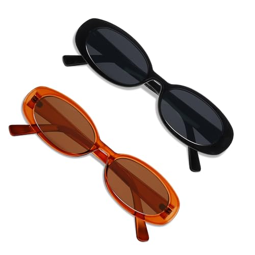 VANLINKER Polarized Retro Oval Sunglasses for Women and Men Small 90s Style VL9580 - color: C1c3 Black Frame/Brown Frame