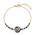 Fettero Beaded Bracelets for Women Charm Natural Stone Handmade Beads White Gold Plated Dainty Gold Bracelets Non Tarnish Boho Summer Beach Vacation Jewelry - color: Black-Moon
