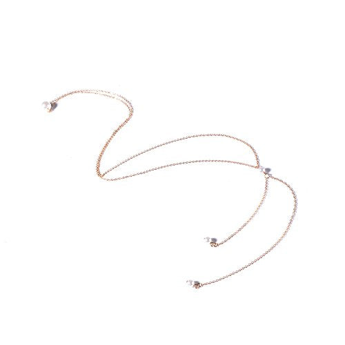 HUNO Sexy The Bikini Back Necklace Pearl Backdrop Necklace Body Chain for Women Bridal Jewelry - color: Gold