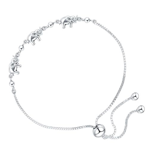 LeCalla 925 Sterling Silver Bolo Bracelet | Women's Italian Handmade Solid Adjustable Bolo Slider Bracelet | Lightweight Chain Bracelet Jewelry for Wife Girlfriend Her - color: Elephant Sliding Bolo
