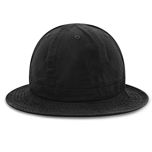 The Hat Depot Bucket Sun Hat 100% Cotton Long Brim and Deeper & Round Top Tennis Packable Summer Fashion Outdoor Hat - color: 1. Tennis - Black, size: Small-Medium