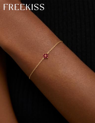 Freekiss Gold Stack Bracelets for Women: Dainty Thin Bracelet Set Trendy 14K Gold Plated Waterproof Bracelets for Women Adjustable Tennis Beaded Figaro Rope Paperclip Box Link Bracelet Gold Jewelry - style: 07 July Ruby - Beauty