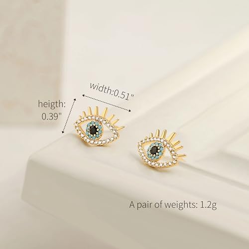 18K Gold Love Knot Stud Earrings for Women Statement Button Pearl Stud Earrings Minimalist Cute Small Post Earring - color: 9.Evil eye