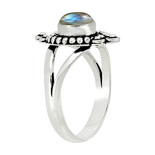 Round Shape Natural Gemstone Vintage Style Handmade Rings for Women - 925 Silver Overlay Handmade Birthstone Ring Jewelry Gift for Her Mom Wife Sister - color: Labradorite