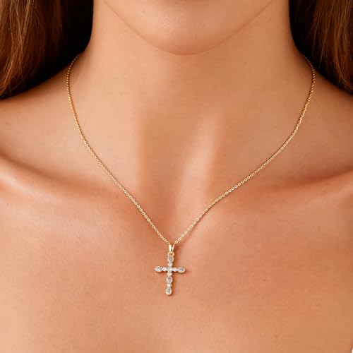 14K Gold Plated Cross Pendant Necklaces for Women Trendy, Dainty Choker CZ Cross Necklace Non Tarnish,Simple Tiny Cross Necklace for Jewelry Gifts - style: Bubble Gold