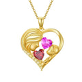 Mothers Day Gifts 14K Yellow Gold Mother Daughter Heart Pendant Necklace with 12 Months Birthstone Birthday Gifts for Mom Anniversarry Jewelry for Mom Wife Girlfriend - color: 01-10-Jan-Oct Birthstone
