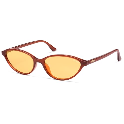 SOJOS Trendy Polarized Oval Sunglasses for Women Retro Chic 90s Shades Lightweight Sunnies SJ2656 - color: Milky Brown Frame Orange Lens