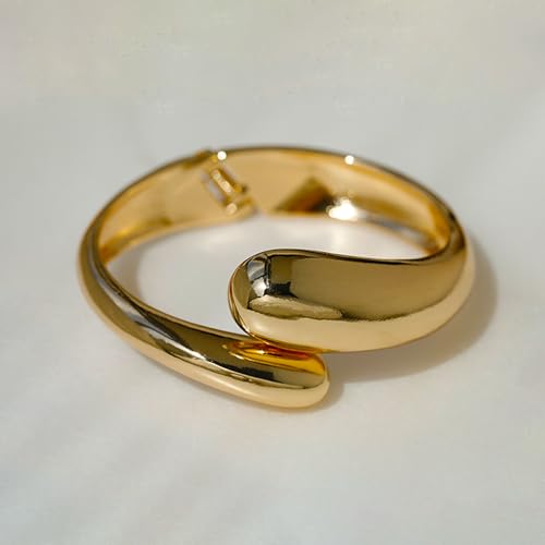 Chunky Gold Bracelet - Tear Drop & Cuff Bracelet - Polished Twisted Hinged Bangle - Wide Wrist Cuff - Irregular Twisted Bangles for Women - color: A gold