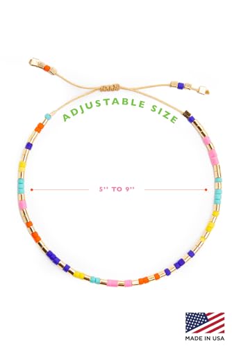 NAZ COLLECTION – Dainty Seed Bead Bracelet, Handmade Multicolor Bohemian Stackable Beaded Bracelets, Colorful Beach Surfer Boho Bracelets, Adjustable Charm String, Summer Jewelry for Women, ADULT Bracelets - color: Rainbow