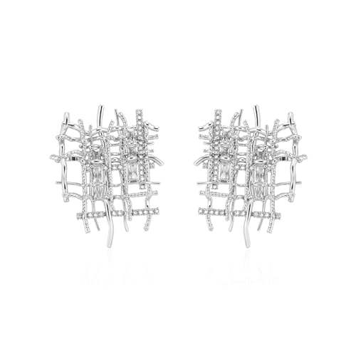 Braided Stud Earrings for Women, 18K Gold Plated Chunky Earrings, Unique Design Dainty Cubic Zirconia Braided Earrings Gifts, Statement Studs Earring Hypoallergenic Fashion Jewelry - color: Silver