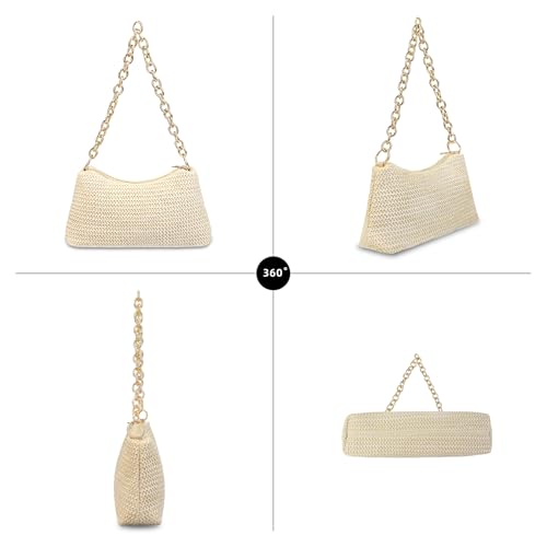 BLNUIEEN'XM 2025 Straw Purses for Women, Shoulder Bag Tote Wicker Woven Handbag Summer Beach Straw Purse with Zipper Closure