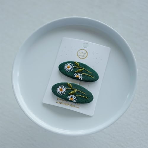 Set Of 2 Delicate Hand Embroidered Hair Clip Vintage Flower Zouju Hair Clip For Daughters Teens Women Girlfriends Wives Unique Hair Accessories (Green) - color: Green Hair Clip