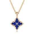 Fettero Gold Clover Necklace for Women Dainty 14K Gold Plated CZ Pendant Necklace Adjustable Chain Choker Charm Colorful Clover Pendant Lucky Necklaces for Women Jewelry - color: Dark-blue