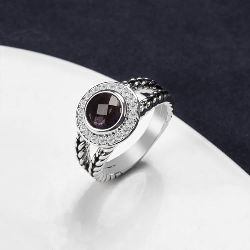 Designer Inspired Twisted Cable Statement Rings for Women Fashion Jewelry 8 MM CZ Split Shank Cable Ring Gift - color: Purple