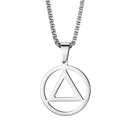 Sobriety Necklace for Men Stainless Steel AA Recovery Triangle Necklace Sobriety Gifts for Men - color: Silver