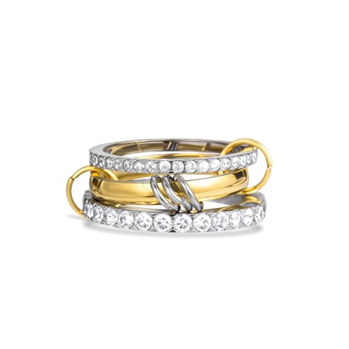 Gold Stackable Rings for Women 18k Gold Plated Rings Non Tarnish Gold Rings Cubic Zirconia Rings Silver Gold Multi Ring Interlocking Stackable Rings Mixed Metals Stack Rings Set Jewelry Gift for Women - color: 2 pcs silver+1 pcs gold, size: 10