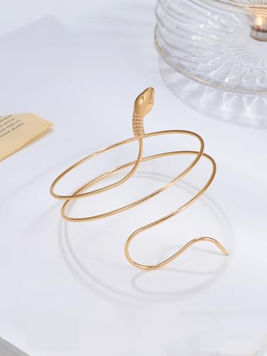 Gold Snake Upper Arm Cuff Bracelet for Women Minimalist Swirl Arm Cuff Bangle Chic Coil Arm Cuffs Armband Layered Wave Cuffs Armlet Statement Egyptian Jewelry Trend Bracelets For Party