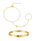 doubgood Gold Bracelets for Women, 5 Piece 14K Gold Plated Bracelet Stack Beaded Ball Jewelry Sets Gifts for Women - color: Style 6-Gold Hand Chain+Bangle