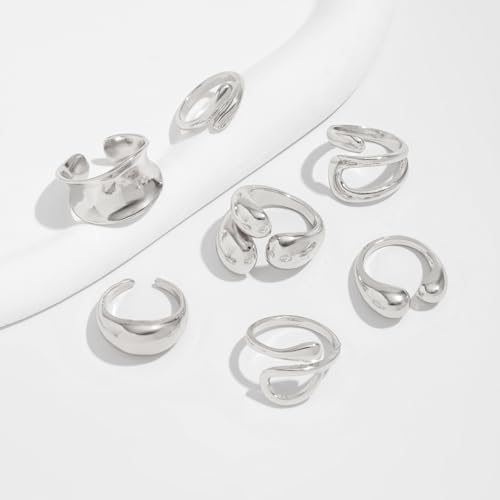 Chunky Gold Rings for Women Non Tarnish Silver Chunky Rings Set Adjustable Thick Statement Ring Gold Stackable Ring for Women Trendy Fashion Silver Jewelry - style: Style6