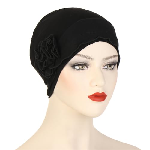 Headwrap Turbans for Women - Twist Soft Floral Solid Caps Pre Tied Chemo Beanies Headwear Hat for Cancer - color: Black