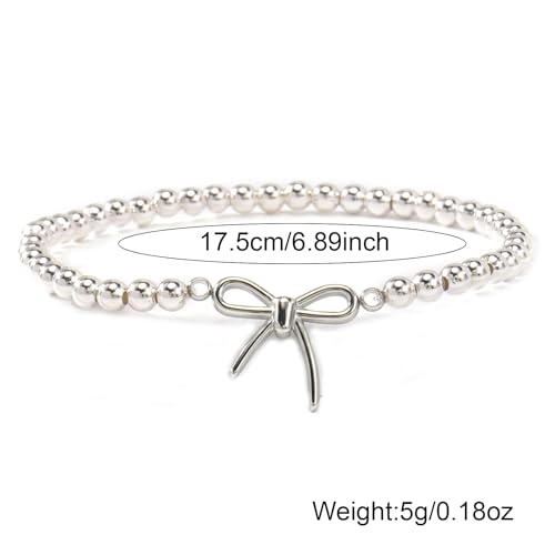 Matching Bracelets for Couple,Gold Silver Beaded Heart Couples Bracelets,Raomantic Relationship Promise Jewelry Gifts for Her - color: Bow