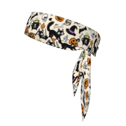 Sports Tie Headband Bandana Running Athletic Sweat Band Elastic Adjustable Sport Head Tie for Men Women Head Ties Ninja Tie Headbands Tennis Sweatbands Soccer Basketball Teams Running Head Band - color: Spooky cat