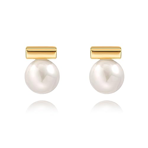 18K Gold Love Knot Stud Earrings for Women Statement Button Pearl Stud Earrings Minimalist Cute Small Post Earring - color: 3.Bar