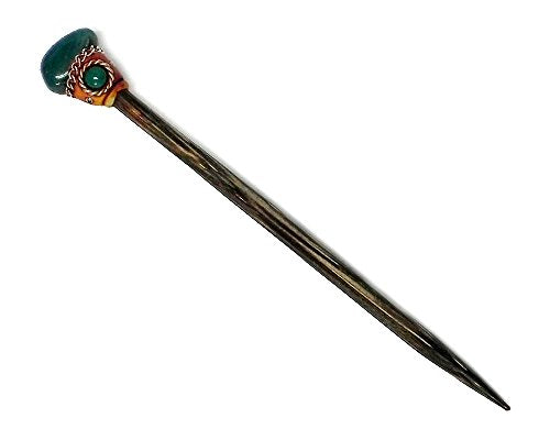 Mia Jewel Shop - Natural Tumbled Healing Gemstone Crystal Chonta Wooden Hair Sticks – Handmade Hair Sticks for Women | Hair Pins Boho Reiki Accessories, Fashion Gifts (Teal Agate) - color: Teal Agate
