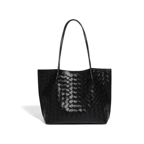 Women's Luxury Handmade Woven Tote Bag, Beach Bag Set, Elegant Age Reducing Travel Commuter Bag Set - color: 1# Black