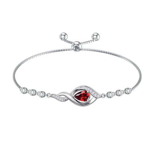 HPQQ Birthstone Bracelet for Women 925 Sterling Silver Infinity Love Jewelry Anniversary Birthday Mothers Day Gifts for Mom Wife Her - color: 01-January-Garnet
