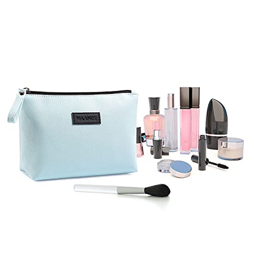 MAANGE Cosmetic Bags for Women Small Makeup Bag for Purse Pu Leather Makeup Pouch Travel Makeup Bag with Zipper Make Up Bag for Travelling - color: Blue + Pink