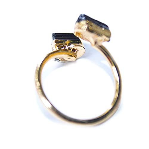Irregular Black Tourmaline Rough Stone Open Ring Golden Handmade Finger Jewelry Adjustable Size Ring for Women Men Black Tourmaline, Resizable, As Pic Shows
