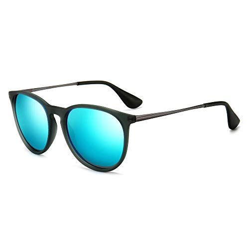 SUNGAIT Premium Vintage Round Sunglasses for Women Men Classic Retro Trendy Style - color: 10 Polarized Blue Mirror Lens/Transparent Gray Frame