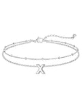 FaithHeart Initial Ankle Bracelets for Women, Waterproof 14k Gold Plated Initial Anklets Non Tarnish Stainless Steel Cute Layered Anklet Summer Beach Jewelry - color: Silver, size: Initial X