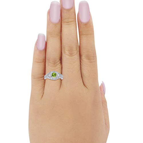 Blue Apple Co. Art Deco Ring Round Cubic Zirconia Leaf Filigree Design Split Shank Twisted Band Bridal Statement Wedding Engagement Rings For Women 925 Sterling Silver Gifts For Her - color: Simulated Peridot