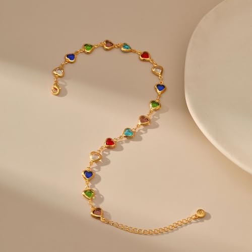 Yumikoo 18k Gold Plated Anklet Ankle Bracelets for Women - style: Colorful Heart